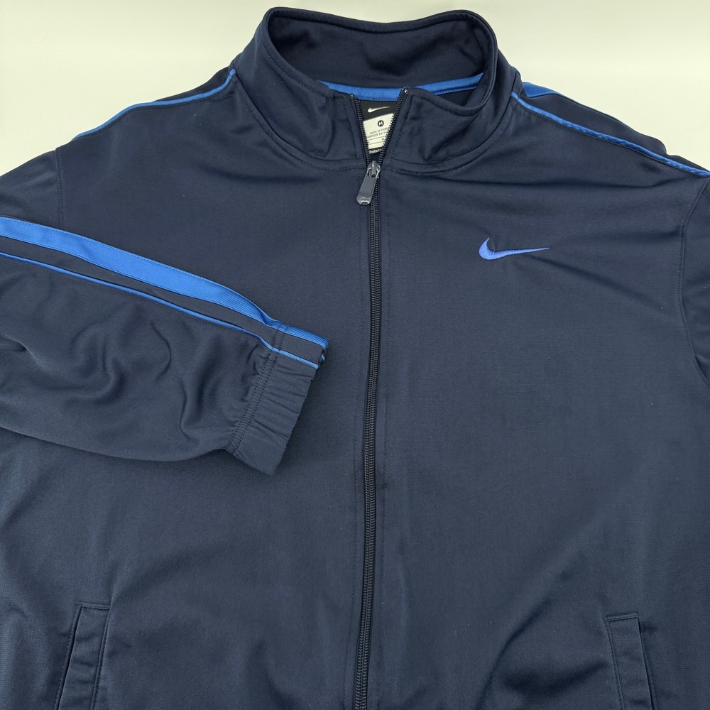 Nike Track Jacket Full Zip Men Size M Navy Blue Athletic Sportswear Pockets